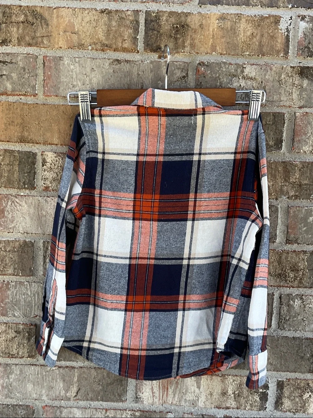 Take 50% OFF- Old Navy Boys Navy, Rust & Cream Plaid Button-Down Shirt,Size-6